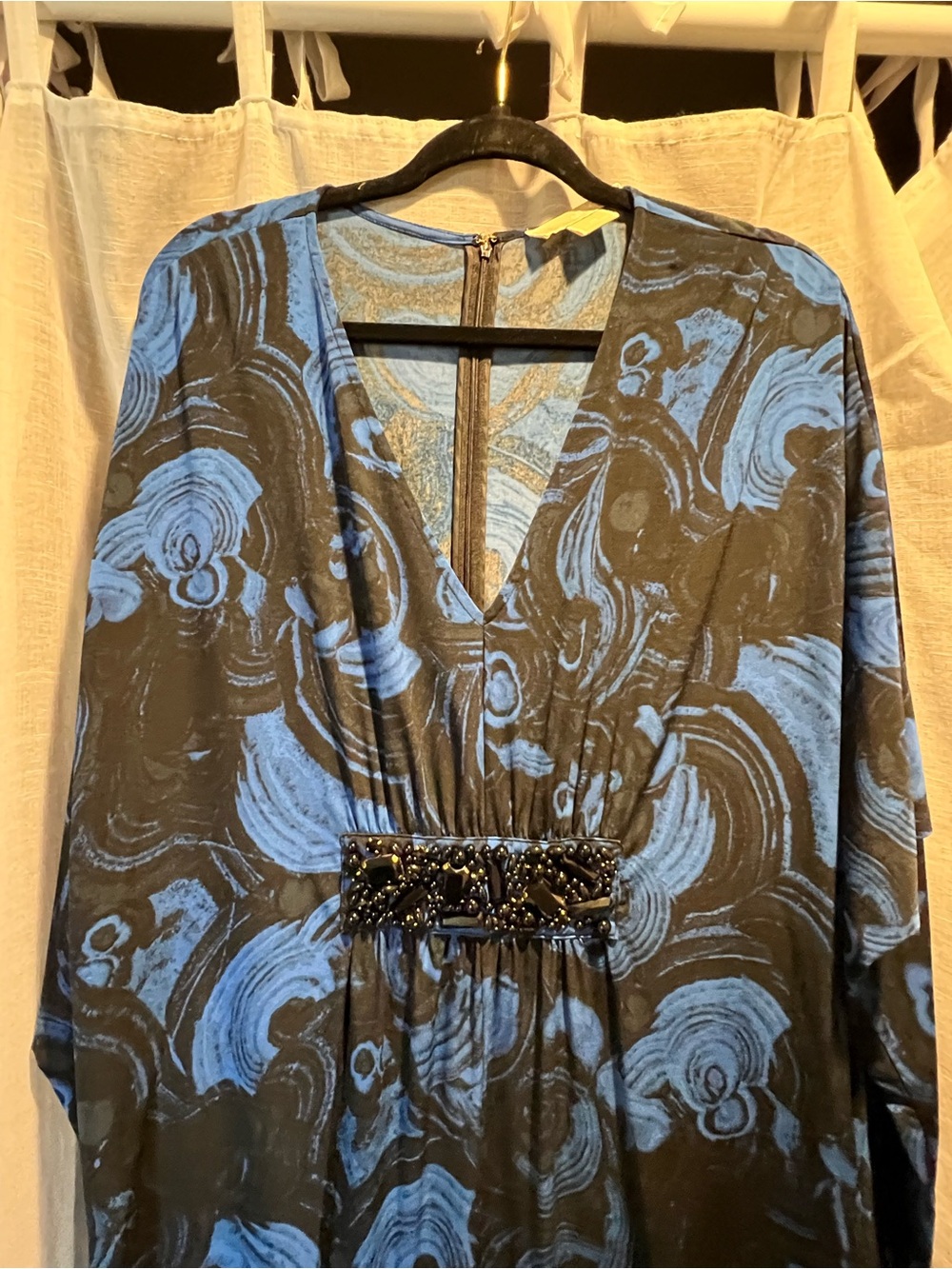 MICHAEL Michael Kors Vintage V-Neck Long Kaftan Dress with Beaded Waist.